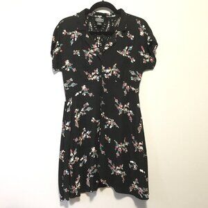 Whimsical Black Crochet Button Down Rayon A-Line Dress